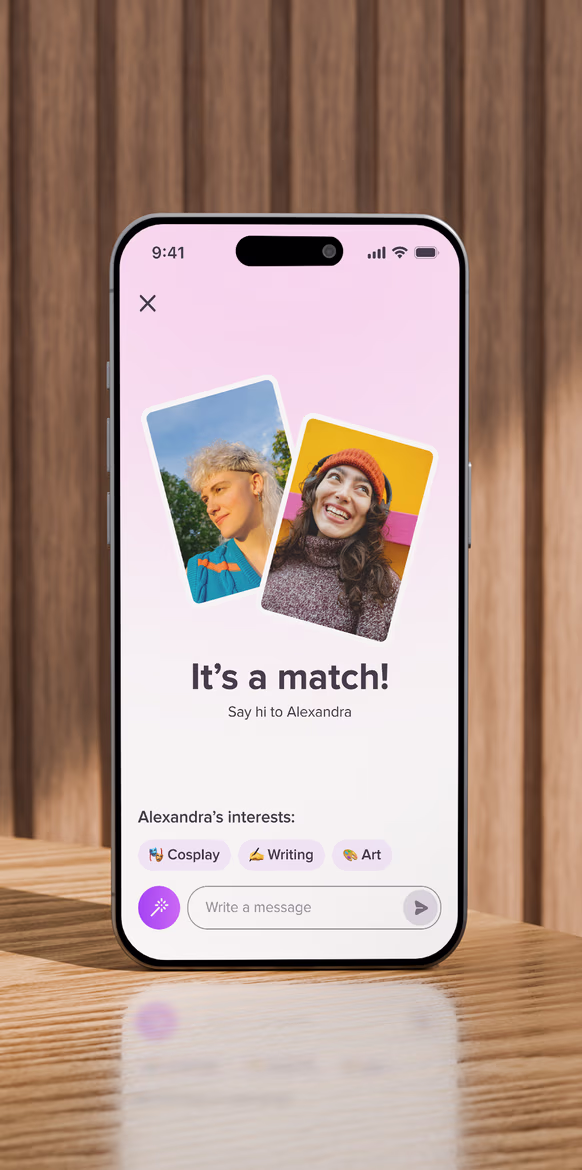 Phone showing an It's a match! screen in the Zoe app